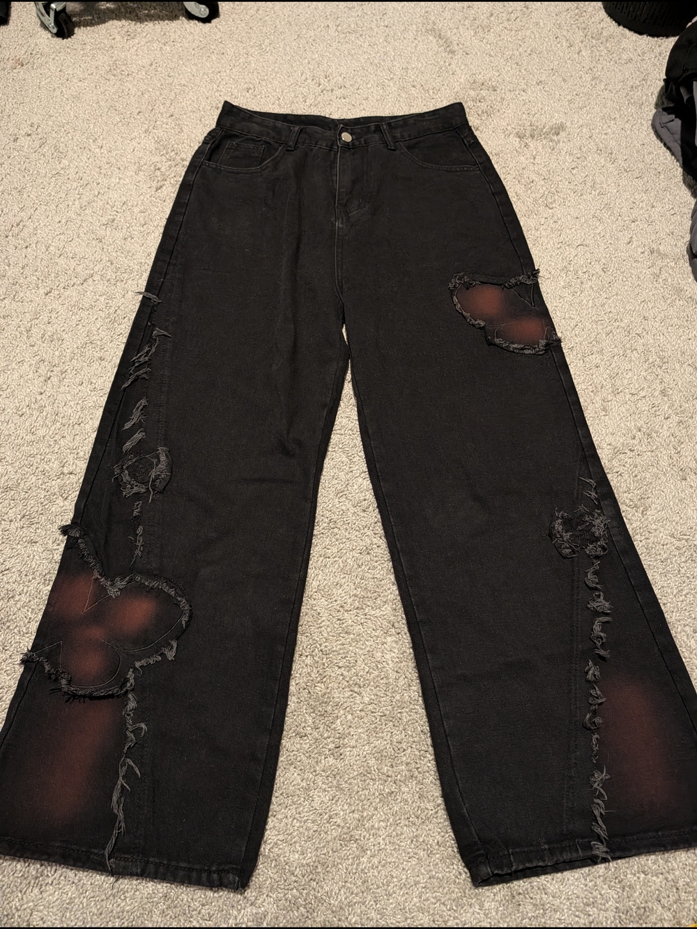 Wide Leg Distressed Black Women’s Jeans